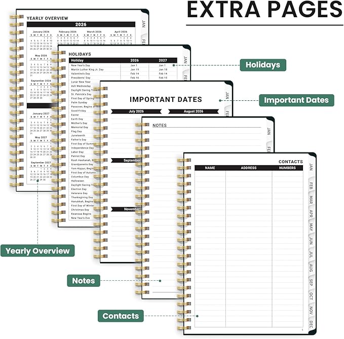 2026 Planner, Aesthetic Weekly and Monthly Planner for Women, Jan 2026 to Dec 2026, Hardcover 2026 Calendar Book with Monthly Tabs, Inner Pocket, Perfect for Office Home School - A5 (6.3" x 8.5"), Insects in Blooms