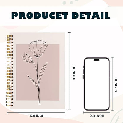 BearCake Pink Aesthetic Notebook Journal for Women, Abstract Boho Floral Notebook, Pink Aesthetic School Office Supplies, Pink Hardcover Spiral Journal Notebook 5.5x8.3