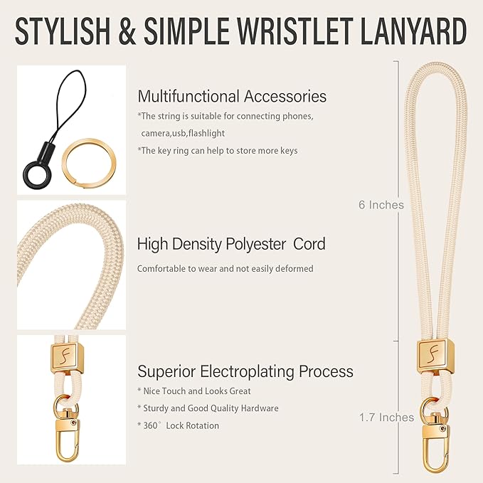 Fishent Keychain Wristlet lanyard, Cute Key Chain Holder, Upgraded Woven Wrist Lanyard for Keys, Wristlet Strap Keychain for Women Men Car Keys ID Badges Card Wallet Phone (Starlight)