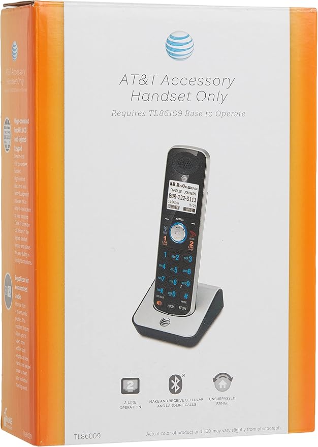AT&T TL86009 Accessory Cordless Handset, Black/Silver | Requires an AT&T TL86109 Expandable Phone System to Operate