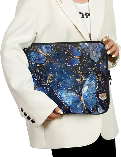 Butterfly Flower Laptop Sleeve for Women 15 inch Laptop Protector with Multiple Uses Computer Carrying Case Portable Tablet Bag Lap Top Case Men Laptop Protector Galaxy Blue