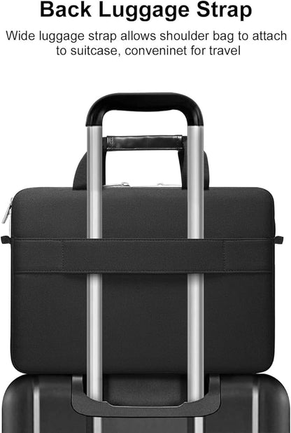 MOSISO Laptop Shoulder Bag Compatible with MacBook Air/Pro,13-13.3 inch Notebook,Compatible with MacBook Pro 14 inch 2023-2021,Polyester Briefcase with Front 3 Rectangle Separate Pockets & Belt, Black