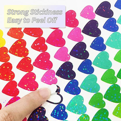 Shiny Heart Shape Stickers, 0.5 Inch Glitter Heart Stickers for Kids Reward/Birthday Party Decoration/Wedding/Classroom Teacher Supplies(Multicolored)