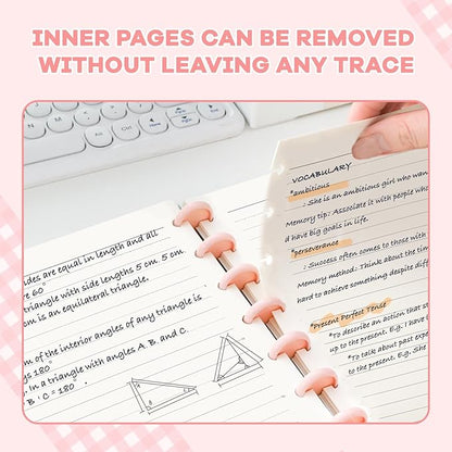 Discbound Notebook, 8-Disc Disbound Planner with Removable Pages, 180 Pages Spiral Notebook, Poly Cover Discbound Planner for Work, Travel, Note Taking(With Index Sticker),Pink,A4