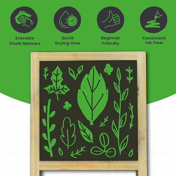 5 Green Chalkboard Chalk Pens - Green Dry Erase Markers for Blackboard, Chalkboard Signs, Windows, Glass | Variety Pack - Fine & Jumbo Size Ink Pen (1mm, 3mm, 6mm, 10mm, 15mm)