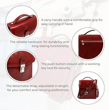 Time Resistance Small Leather Briefcase for Men - Crossbody Bag - Italian Leather Messenger Bag - Gift Box Included