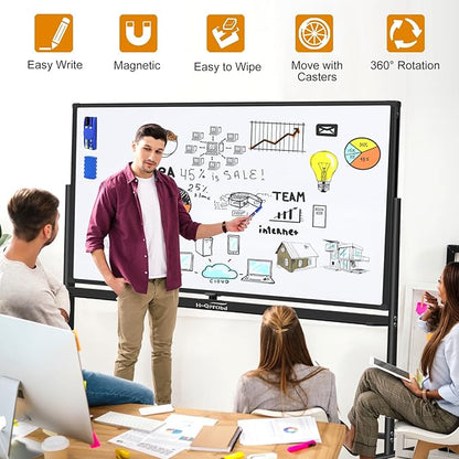 H-Qprobd Dry Erase Board with Stand 72"x40" Magnetic Mobile whiteboard on Wheels Double-Sided Rolling Whiteboard for Office, Home & School