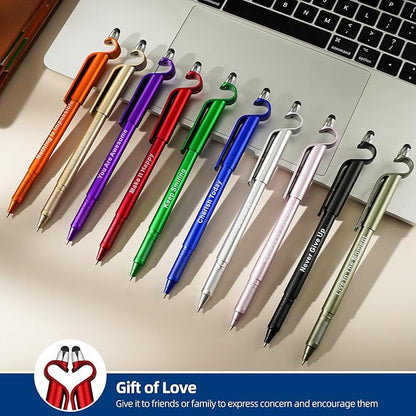 100 Pcs Inspirational Pens Batch, Motivational Ballpoint Pen with Writing Touch Screen And Mobile Phone Stand 3-in-1, Black Ink Office Encouraging Quotes, Office School Supplies Inspirational Gifts