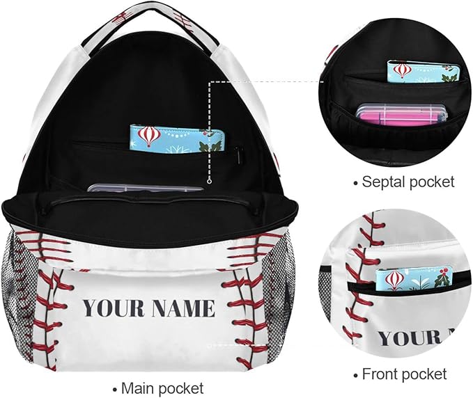 AUUXVA Custom School Backpack for Boys Kids with Name/Text Personalized Bookbag Add Your Name Customized Backpack Sports Baseball School Bag Laptop Backpack Travel Camping Daypack