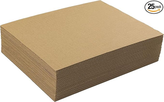 Mat Board Center, 25 pack 9x12 Brown Cardboard sheet, 1/8 inch thick, Flat Corrugated Cardboard Inserts for Packing, Shipping, Mailing, Cardboard Backing, Art Craft Card Board