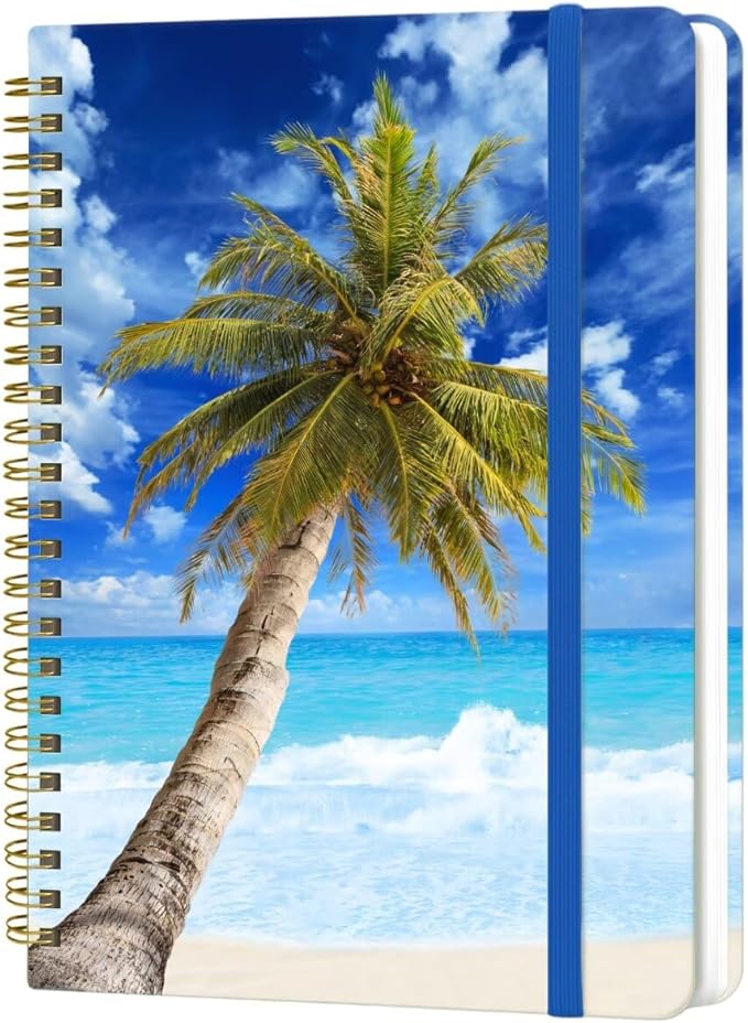 Spiral Notebook - A5 Spiral Notebooks, 8.3'' × 5.8'', 160 Pages, Aesthetic Journaling Notebooks for Women, College Lined Notebook with Elastic Closure, Back Pocket, for School Office, Tree