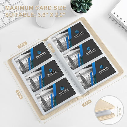 MaxGear Business Card Organizer, 240 Cards Book Portable Business Card Holder for Men & Women, Professional PU Credit Cards Binder File Storage, Off-white