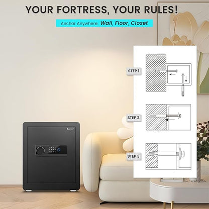 Kavey 2.0 Cub Biometric Safe Box, Fingerprint Safe with Backlit Touch Screen Keypad and Dual Alarm System, Money Safe With Mute Function and LED Light