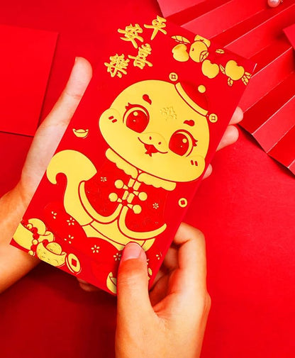 36PCS 2025 Snake Year Chinese Red Envelopes, 2025 Chinese New Year Red Envelopes, Hong Bao Red Packets Lucky Money Envelope for Spring Festival Wedding Birthday (Cute 12 Styles, Large)