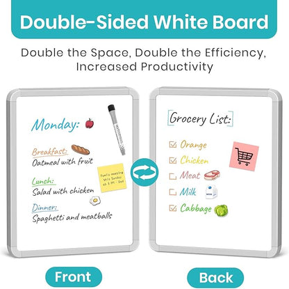 Small Double-Sided White Board Dry Erase Board For Wall, 14"x11" Hanging Whiteboard for Door, Mini Dry Erase Board with a black dry erase marker, Small Whiteboard for Kids Students, Back To School, WH