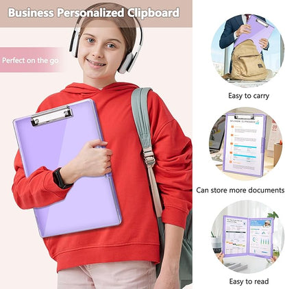 Clipboard with Storage,Heavy Duty Clip Boards 8.5x11 with 2 Storage Case,Clear Visible Top Panel Storage Clipboards,Side Opening Clip Boards,Nursing Clipboard Folder Case for Office Supplies-Purple