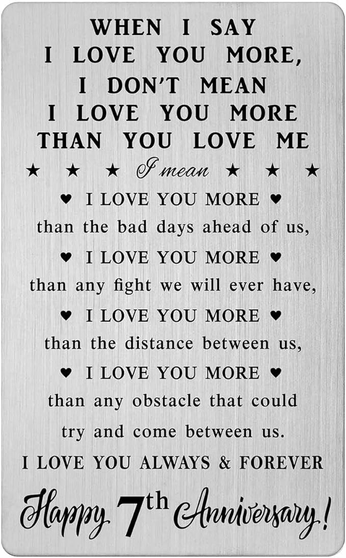 CPLJW 7th Anniversary Card Gifts for Her, 7 Year yr Happy Anniversary Romantic Wallet Card Gifts for Him