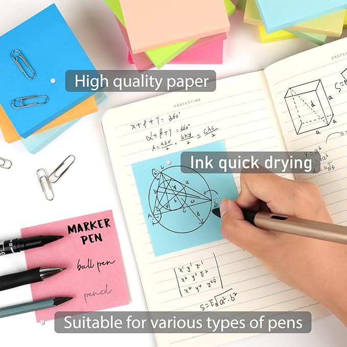 Sticky Notes,10 Pads,3x3 Inches, Colorful Self-Stick Notes Pads, Office Supplies,Perfect for Office, Study, and Daily Life Organization,100 Sheets/pad