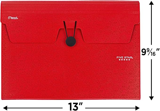 Five Star 6 Pocket Expanding File Organizer, Plastic Expandable File Folders with Pockets and Tab Inserts, Holds 11" x 8-1/2", Bungee Closure, Fire Red (72387)