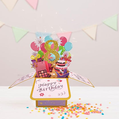 Asmallgf Happy 8th Birthday Popup Card for Daughter Niece, Sweet Birthday Gift for 8 Years Old Girl Boy, Eight Birthday Decorations for Him Her