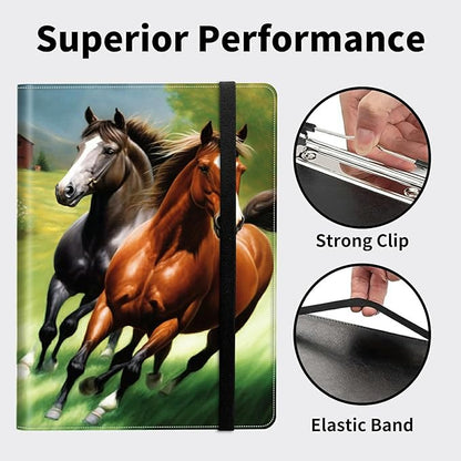 Padfolio Folder with Clipboard,Portfolios Organizer Clipboards with Storage Clipboard Writing Pad PU Leather Conference Document Organizer with Business Card Holder,Running Horse