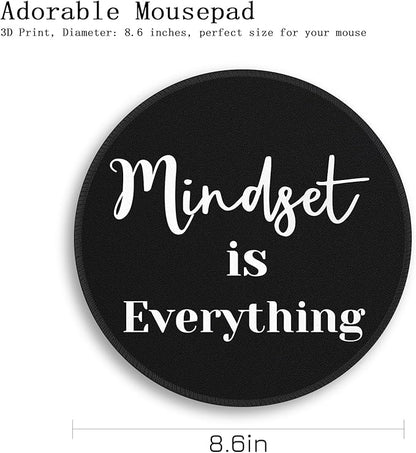 Gctriki Black Computer Mouse Pad for Desk, Funny Small Round Mousepad for Laptop Gaming Work, Inspirational Office Desk Decor Accessories Supplies Gifts for Coworkers, Mindset is Everything