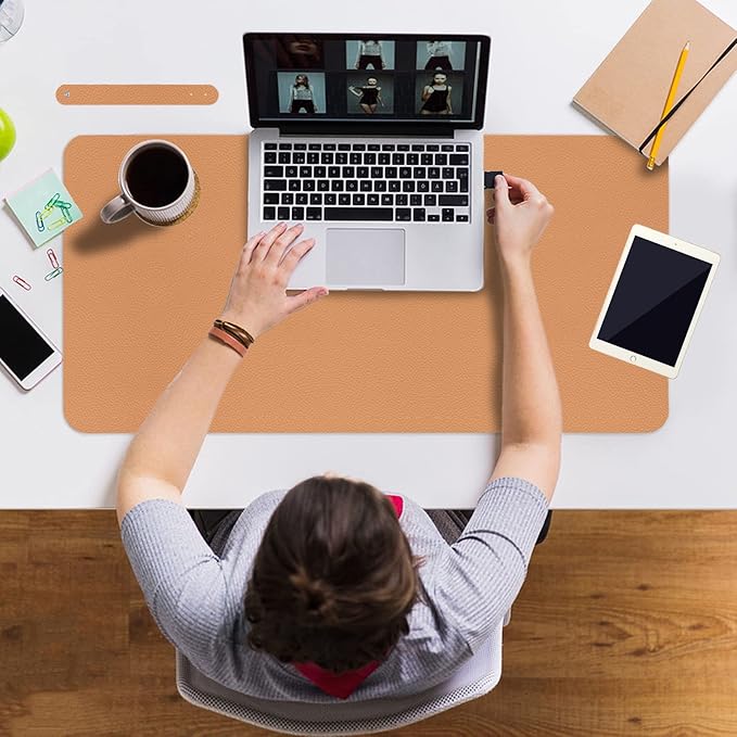 Boutilon Leather Desk Pad 30" x14",Non-Slip Mouse Pad,Office Desk Mat,Waterprooft PU Leather Desk Blotter,Desk Pad Protector,Desk Writing Pad for Home Office Decor (M-Orange Pink)