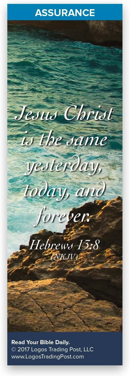 Christian Bookmark with Bible Verse, Pack of 25, Assurance Themed, Jesus Christ is the Same Yesterday, Today and Forever, Hebrews 13:8