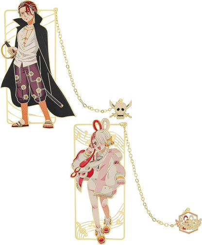 One Pieces Anime Luffy Shanks Uta Book Mark - Brass Metal Bookmark, Stationery School Supplies, Gift for Book Lover, Friends, Anime Fans Collection (Set-3)