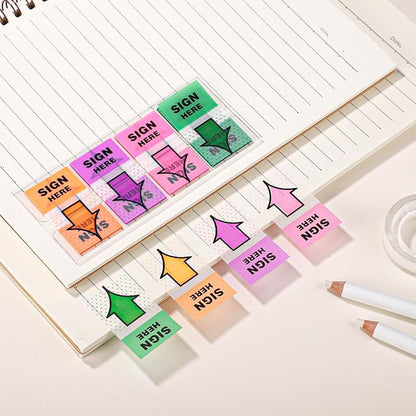 600pcs/6 Packs Sign Here Tabs, Arrow Labels Stickers Sticky Signature Tags Adhesive Message Flags for Documents Notebooks Home Office School Supplies (Orange, Purple)