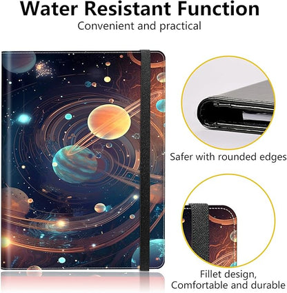 PU Leather Padfolio Clipboard Notepad with Pen Loop and Elastic Strap Interview/Resume Document Organizer for Business School Office,Starry Night Moons Sun