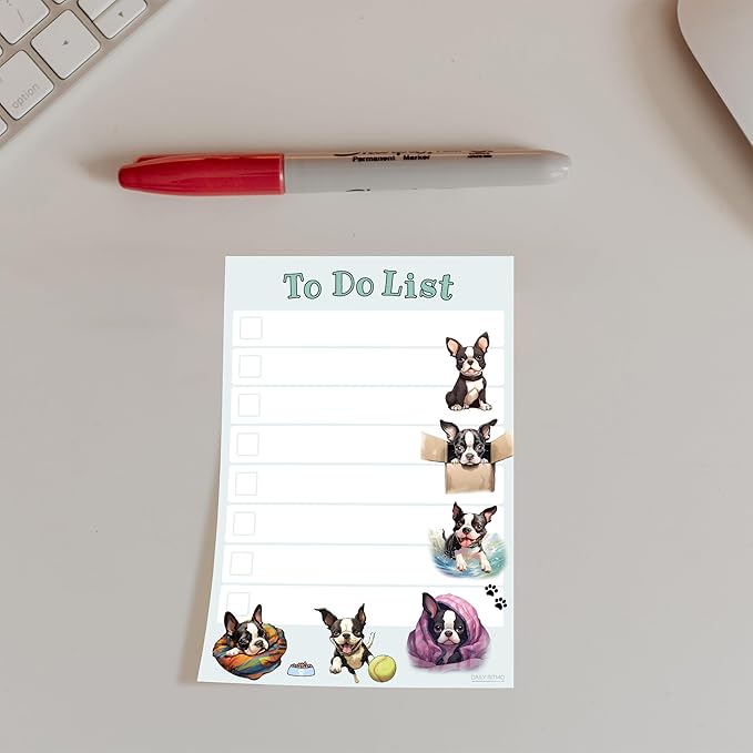 Boston Terrier Sticky Notepad to Do List | Kawaii Dog Lover Gifts for Women | Office School Supply Sticky Notes 4"x6" 50 Pages