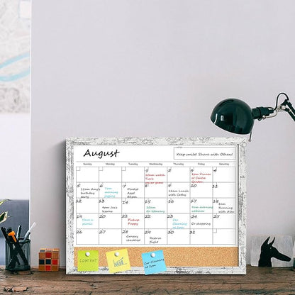 Dry Erase Calendar for Wall, 17"x13" Whiteboard Calendar Cork Board Combo, Magnetic White Board Monthly Calender with Wood Framed, Hanging Dry Erase Board for Office Kitchen Home Planner Memo