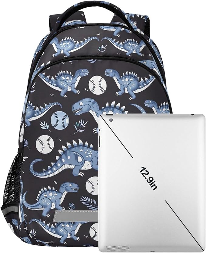 MNSRUU Laptop Backpack with Chest Strap, Dinosaur Baseball Cartoon School Backpack, Travel Hiking Backpack for Boys Girls Teen Adult, Rucksack, Knapsack