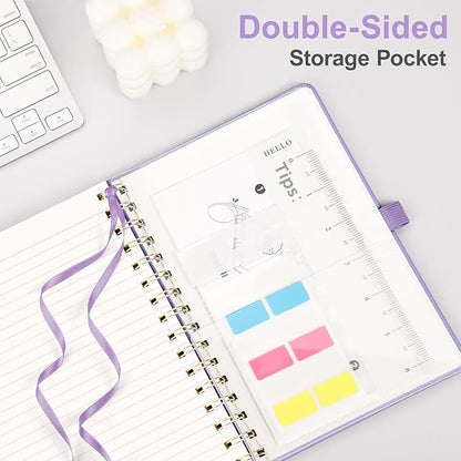 EMSHOI Lined Spiral Journal Notebook for Women & Men, 140 Numbered Pages, College Ruled Hardcover Notebook for Work & Note Taking, Journals for Writing, A5(6"x8") - Lightpurple