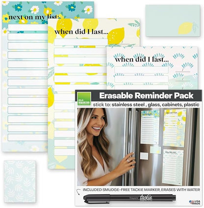 M.C. Squares Reusable, Erasable Household Reminders and Sticky Notes with Smudge-Free Tackie Marker | Cling to Stainless Steel & Glass | USA Made