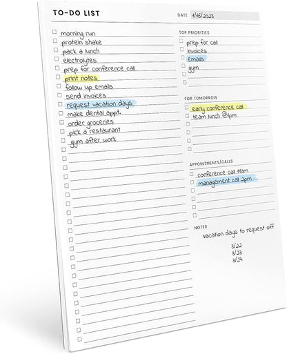 To Do List Notepad: With Multiple Functional Sections - Large Size 8.5x11" 52 Sheets - Tear Off Daily Planner Notebook - Task CheckList Organizer Agenda Pad for Work - Note, Plans, Goals, Grocery, and