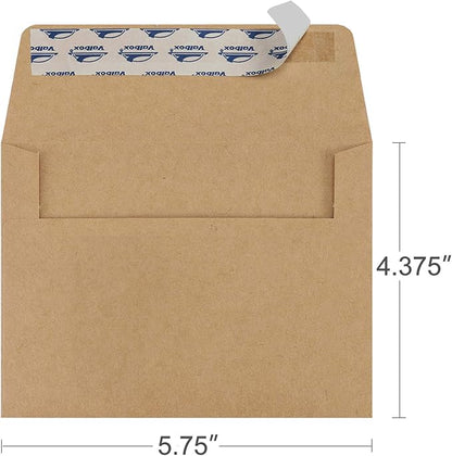 ValBox A2 Invitation Envelopes 100 Qty 4.375x5.75" Brown Kraft Envelopes Self Seal for Invitations, Photos, Wedding, Announcements, Thank you Notes, RSVP, Greeting Cards | 4-3/8 x 5-3/4 Inches(A2)