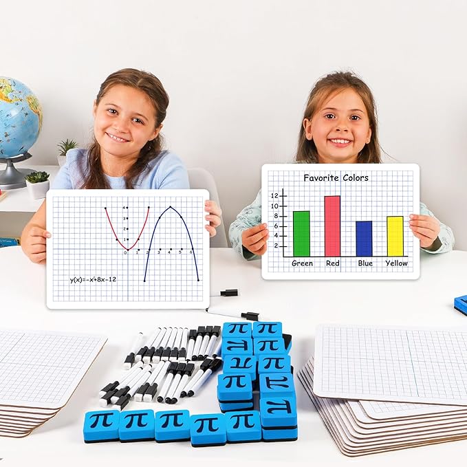 25 Pack Double-Sided Dry Erase Graph Lap Boards - 12''x9'', Class Set of Individual Classroom Whiteboards for Students, XY Axis Graphing Lap Board, Math Teacher Supplies for Classroom - Simply Magic