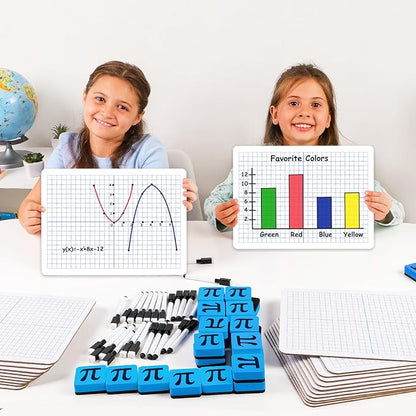 25 Pack Double-Sided Dry Erase Graph Lap Boards - 12''x9'', Class Set of Individual Classroom Whiteboards for Students, XY Axis Graphing Lap Board, Math Teacher Supplies for Classroom - Simply Magic