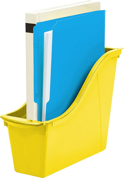 Storex Small Book Bin – Interlocking Plastic Organizer for Home, Office and Classroom, STEM Yellow, 6-Pack (71112A06C)