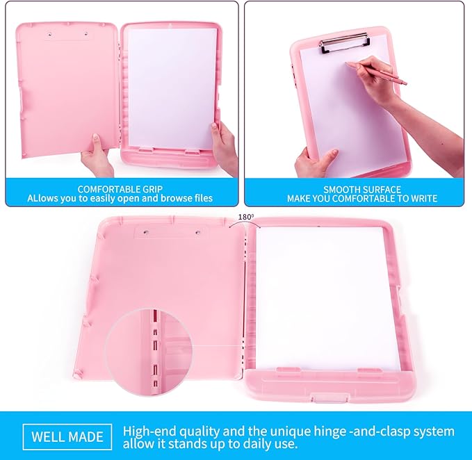 Clipboard with Storage, Clip Boards 8.5x11 with Storage, Large Capacity Nursing Clipboards with Pen Holder, Heavy Duty Plastic Storage Clipboard Folder with Low Profile Clip, Side-Opening