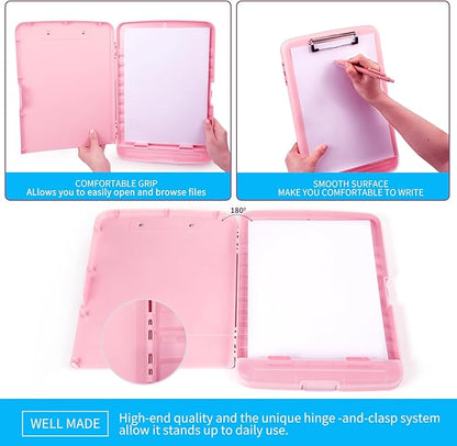 Clipboard with Storage, Clip Boards 8.5x11 with Storage, Large Capacity Nursing Clipboards with Pen Holder, Heavy Duty Plastic Storage Clipboard Folder with Low Profile Clip, Side-Opening