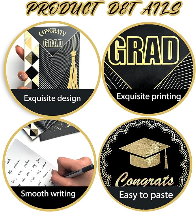 Graduation Cards, Graduation Cards 2024 with Envelopes and Gold Foil, 24 Pack Bulk Graduation Greeting Cards, Grad Gift Card for College & High School Graduation Party Decoration