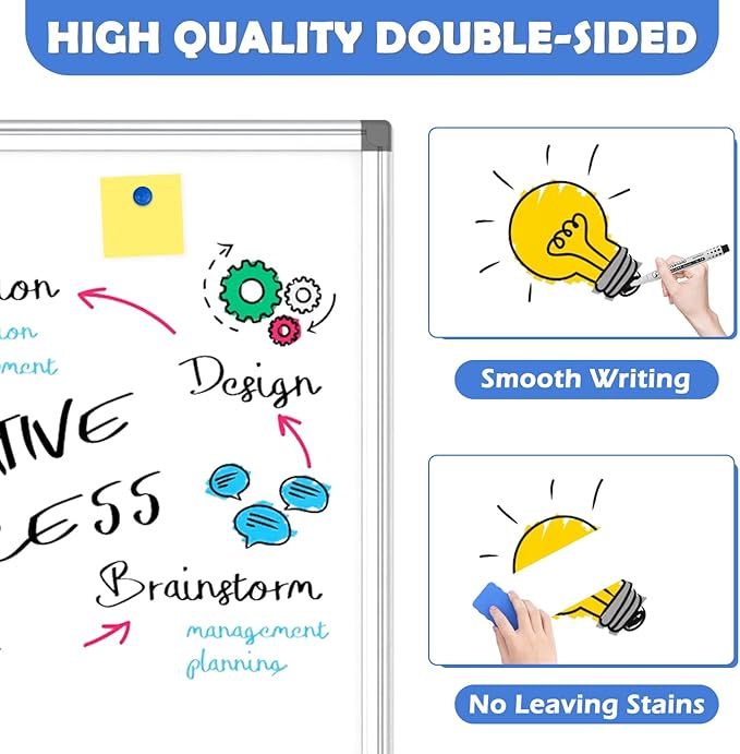 WALGLASS Double-Sided White Board, 24" x 18" Dry Erase Board Magnetic Whiteboard for Wall, Hanging Mounted Whiteboard Silver Aluminium Frame for Home, School, Office, Kitchen