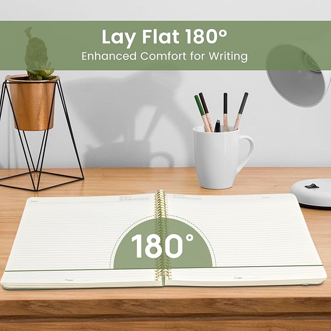 Taja Spiral Lined Notebook, 8.5"x11" Notebooks for Work, Large A4 Journal for Women & Men, College Ruled Journaling Notebook for Writing, Plastic Cover Spiral Journal, Green