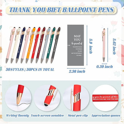 30 Set Employee Appreciation Ballpoint Pens with Inspirational Stylus Tips Cards Team Thank You for Coworkers Team Nurse Teacher Staff Favors