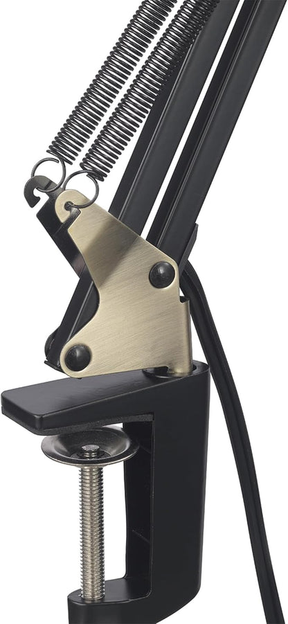 Globe Electric 62000009 32" Multi-Joint Desk Lamp with Metal Clamp, Matte Black, Antique Brass Accents, On/Off Rotary Switch on Shade, Partially Adjustable Swing Arm, Home Décor, Office Accessory