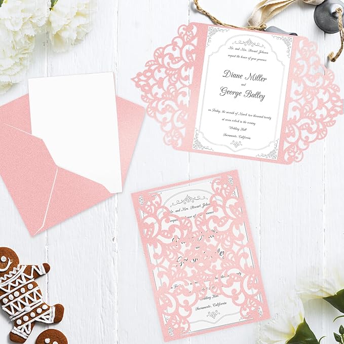 24 Sheets Pink Shimmer Cardstock 8.5 x 11 Iridescent Paper, Goefun 80lb Card Stock Printer Paper for Invitations, Valentines Day, Crafts, DIY Cards