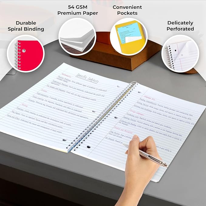 Spiral Notebooks, 24 Pack, 1 Subject Notebook, Wide Ruled, 70 Sheets, 8 x 10-1/2", 3 Hole Punched, Bulk Single Subject Spiral Notebook Bulk, School Supplies, Assorted Colors Pack of Notebooks